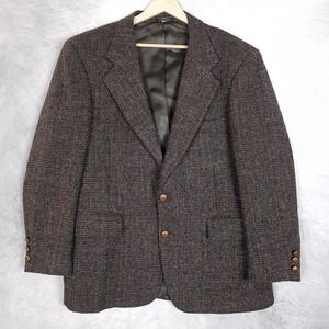 Vintage Harris Tweed Blazer Mens 44 Gray Houndstooth Wool Sport Coat 80s